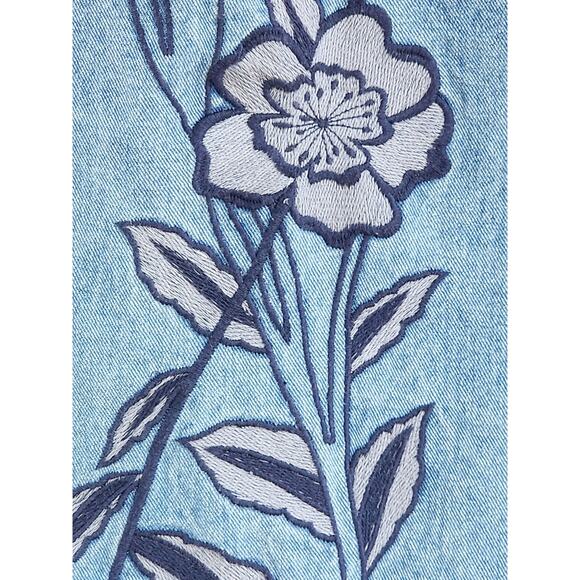 Vintage Y2K LOFT Floral Embroidered Denim Shift Dress sz Medium Midi Cottage - Picture 2 of 5